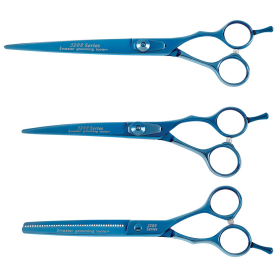 Master Grooming Tools Blue Titanium 3-Piece Dog Shear Kit