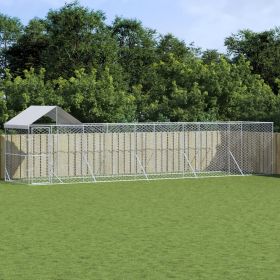 Outdoor Dog Kennel Silver Galvanized Steel 32.8 x 6.6 x 8.2 ft