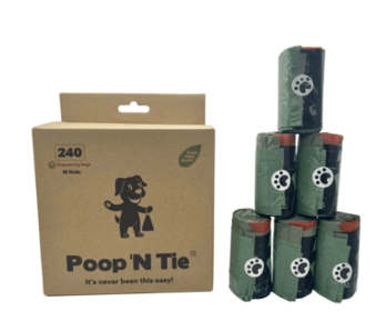 Poop 'N Tie Biodegradable Drawstring Dog Waste Bags - 240 Count