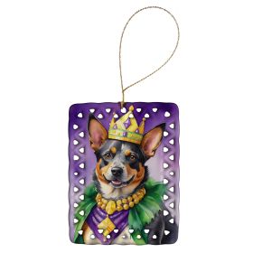Australian Cattle Dog King of Mardi Gras Porcelain Ornament Christmas Tree Hanging Decorations for Home Christmas Holiday, Rectangle, Gift, Multicolor