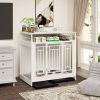 43.3 inch Dog Cage Furniture for Large Dogs,Wooden Dog Crate with Divider,Double Door Dog Kennel with Storage Shelf