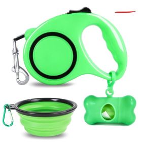 3-In-1 Dog Traction Rope And Folding Bowl Set (Color: Green)