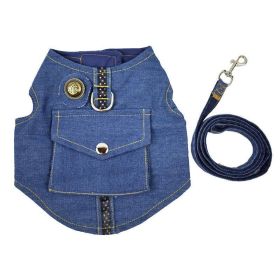 Denim Starry Sky Pet Vest Harness (Color: Dark Blue, size: S)