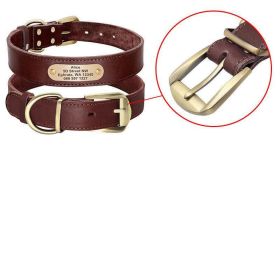 Custom Engraved Leather Dog Collar With Golden Nameplate - Personalized Identification For Medium To Large Dogs (Color: Two Brown, size: XS)