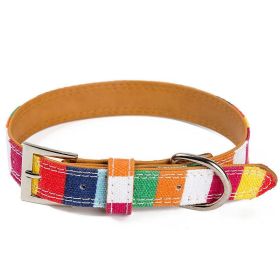 Colorful Rainbow Pu Leather Pet Dog Collar - Designer Collar For Big And Small Dogs (Color: Seven Colors, size: L 2.5×51Cm)
