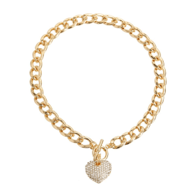 Elegant Heart Pendant Toggle Necklace with Adjustable Pink Stones (Pack Of: 1, Color: Gold)