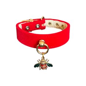 Bee Mine Valentine's Day Dog Collar with Dangle Bee Charm (Size-Pack Of: 10"-1, Color: Red)