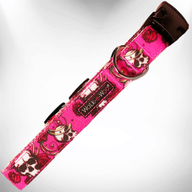Tattoo Art-Inspired Dog Collars by Walk-e-Woo (Size-Pack Of: S 3/4" Width Fits 10-14" Neck-1, Color: Pink Skulls N' Roses)