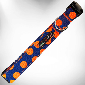 Elegant Red Polka Dot Dog Collar by Walk-e-Woo (Size-Pack Of: Xl 1.5" Wide Fits 18-28" Neck-1, Color: Orange Dot On Blue)