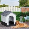 33 inch Large Plastic Dog House, Indoor Outdoor Doghouse Pet House with Air Vents and Elevated Floor, Insulated Water Resistant Puppy Shelter Kennel